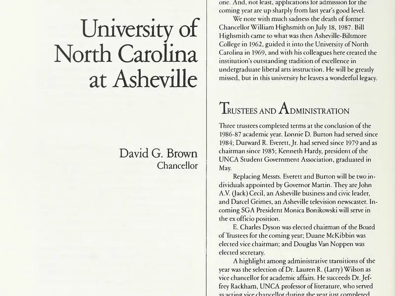 1986-1987 UNCA From UNC President Report